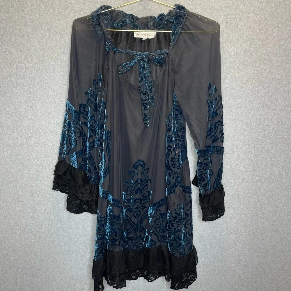 Rancho Estancia Witchy Whimsygoth Fairy Burnout Velvet Lace Hem Mini Dresss - Picture 2 of 10
